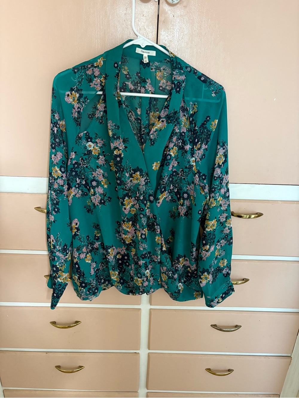 Maurices Teal Floral Surplice Blouse